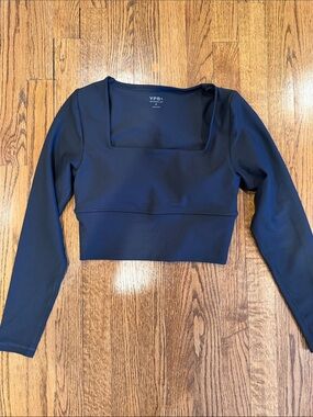 YPB Black Square-Neck Long-Sleeve Crop Top